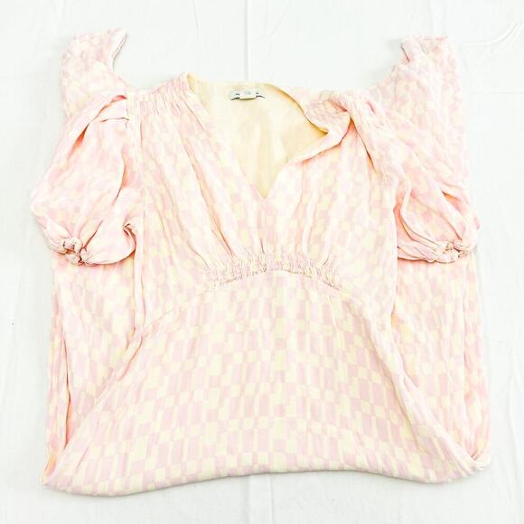 Club Monaco Short Sleeve Checkered Plaid Pink Cream Dress Size 6 - Picture 5 of 5